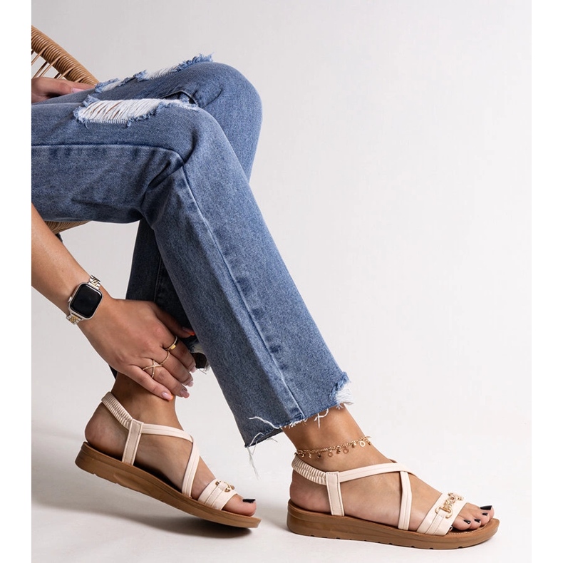 Beige sandaler med guldspänne Pamphila 1