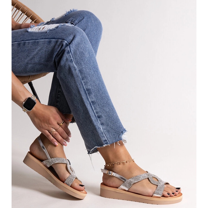 Silver platåsandaler med Mifsa strass silver- 1