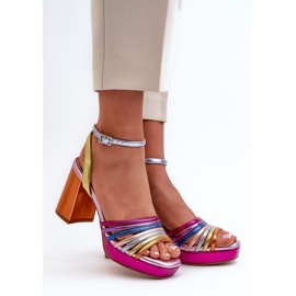 S.Barski Damsandaler på hög klack D&amp;A CR920 Multicolor purpur 1