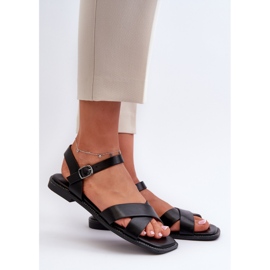Platta damsandaler gjorda av ekologiskt läder S.Barski KV27-003 Svart 1