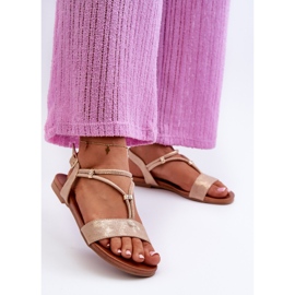 Platta sandaler för kvinnor med remmar S.Barski KV27-010 Guld gyllene 2