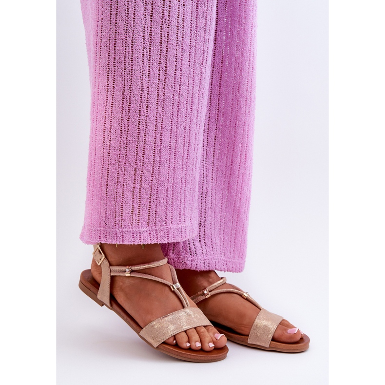 Platta sandaler för kvinnor med remmar S.Barski KV27-010 Guld gyllene 1