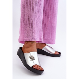 Eleganta damflip-flops med dekoration, naturligt läder S.Barski KV27-015 Silver silver- 2