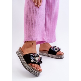 Damflip-flops på plattformen med dekorationer S.Barski HY077 Svart 2