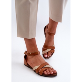 Zazoo 40225 platta sandaler i brunt läder 2