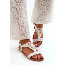 Platta sandaler för kvinnor med gulddekor S.Barski KV27-051 Vit och Silver 1