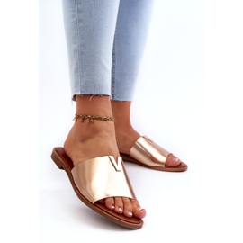 Evento Ekologisk läderflip-flops för kvinnor med platt klack, guld Maliha 2