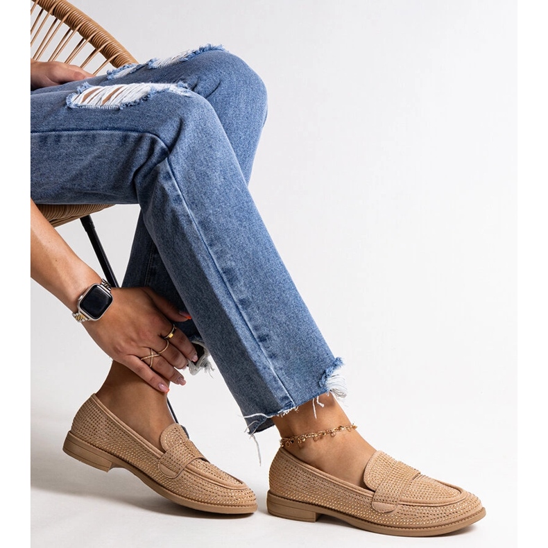 Bruna mockasiner med strass från Mogha beige 1