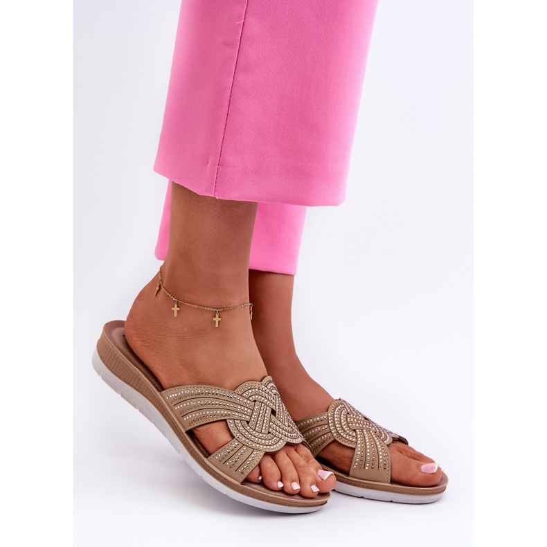 Bekväma damflip-flops med Cubic Zirconias Inblu BV000037 Beige 2