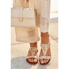 Platta sandaler för kvinnor med dekoration S.Barski KV27-051 Guld gyllene 2