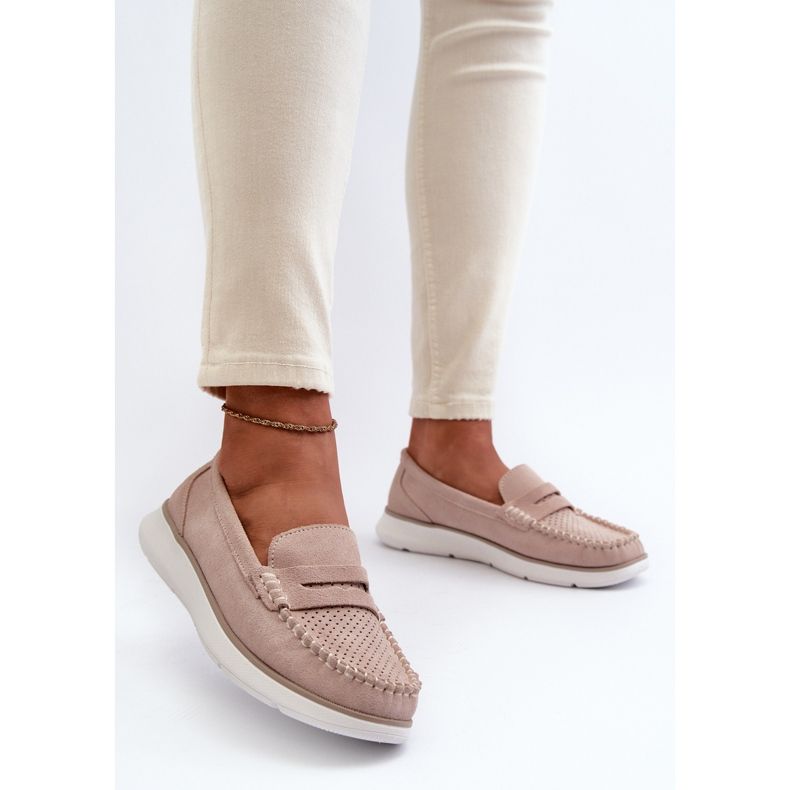 Sergio Leone SP012 Beige loafers i mocka på plattformen 2