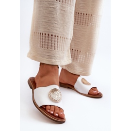 Zazoo 2938 Platta flipflops i läder med dekoration, vit 2