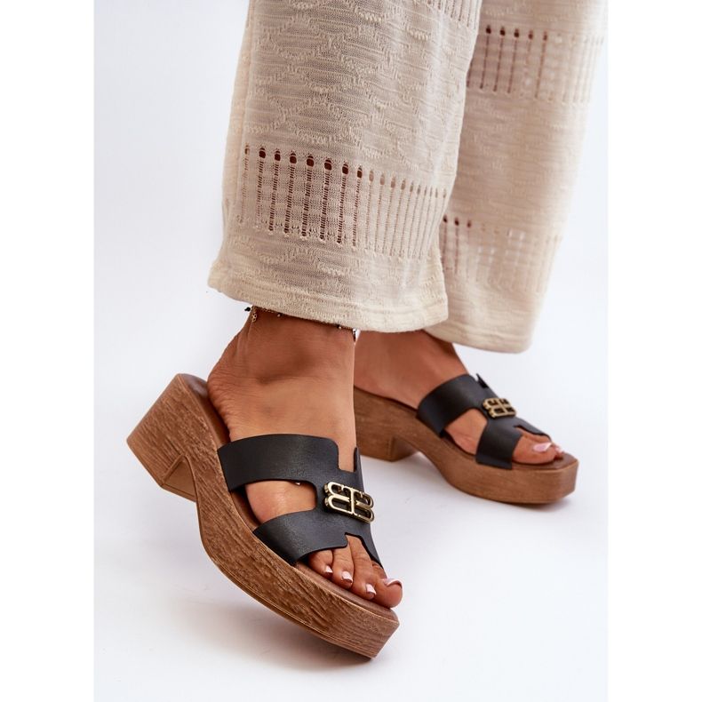 Zazoo 40412 eleganta flip-flops för kvinnor i läder med gulddekoration, svart 2