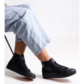 Bez marki Svarta höga Madala genombrutna sneakers 1