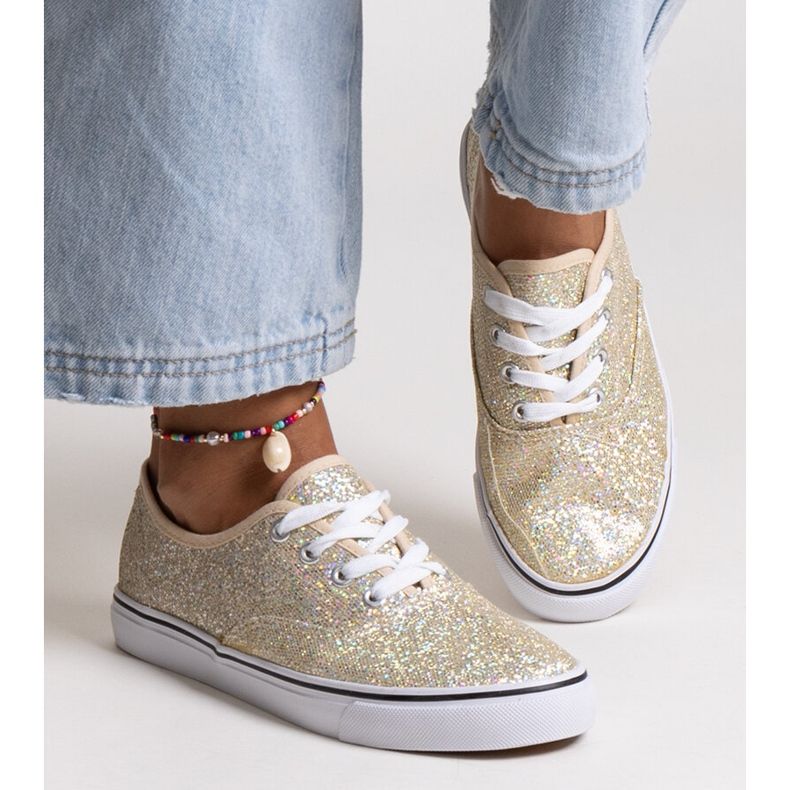 Merri guld glänsande sneakers gyllene 1