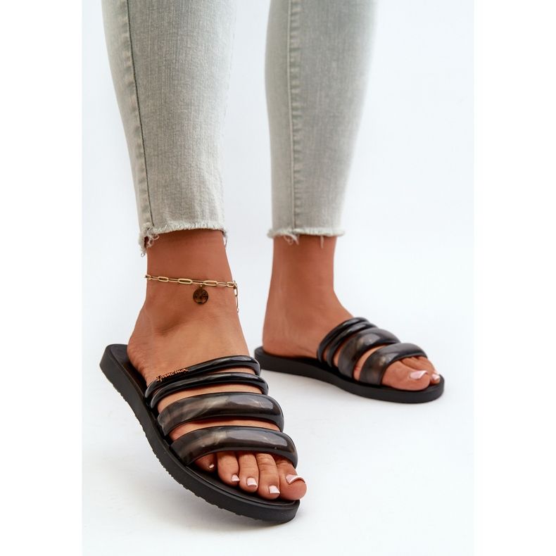 Platta gummiflip-flops för kvinnor 26727 Ipanema Puffer Tiras Fem Black svart 2