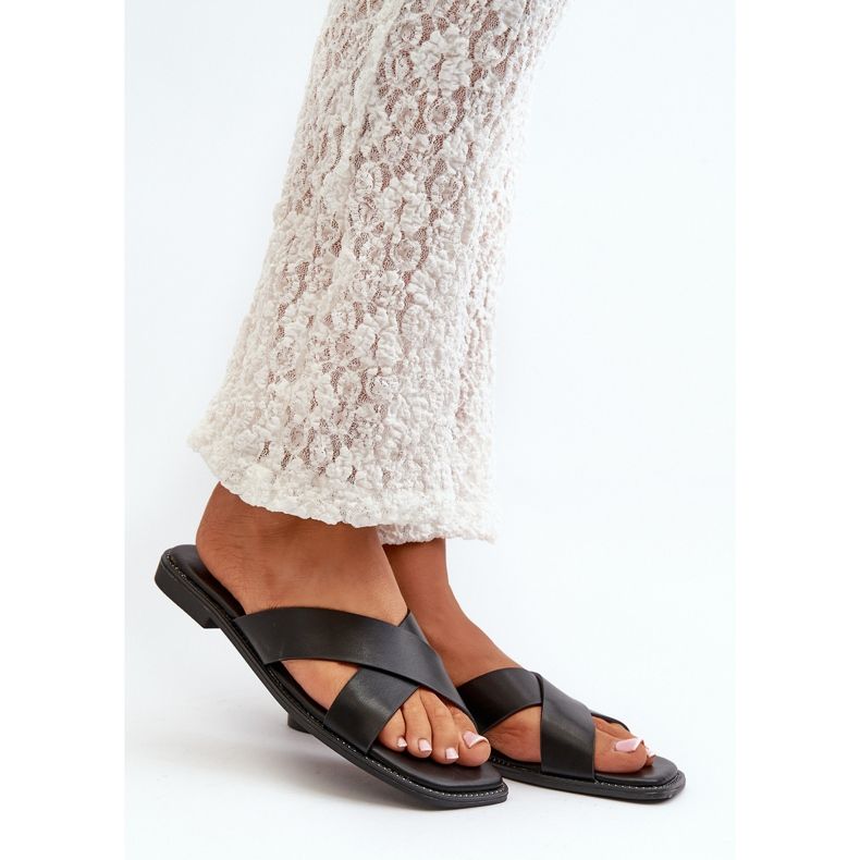 Flip-flops med platt klack för kvinnor gjorda av ekologiskt läder S.Barski KV27-002 Svart 1