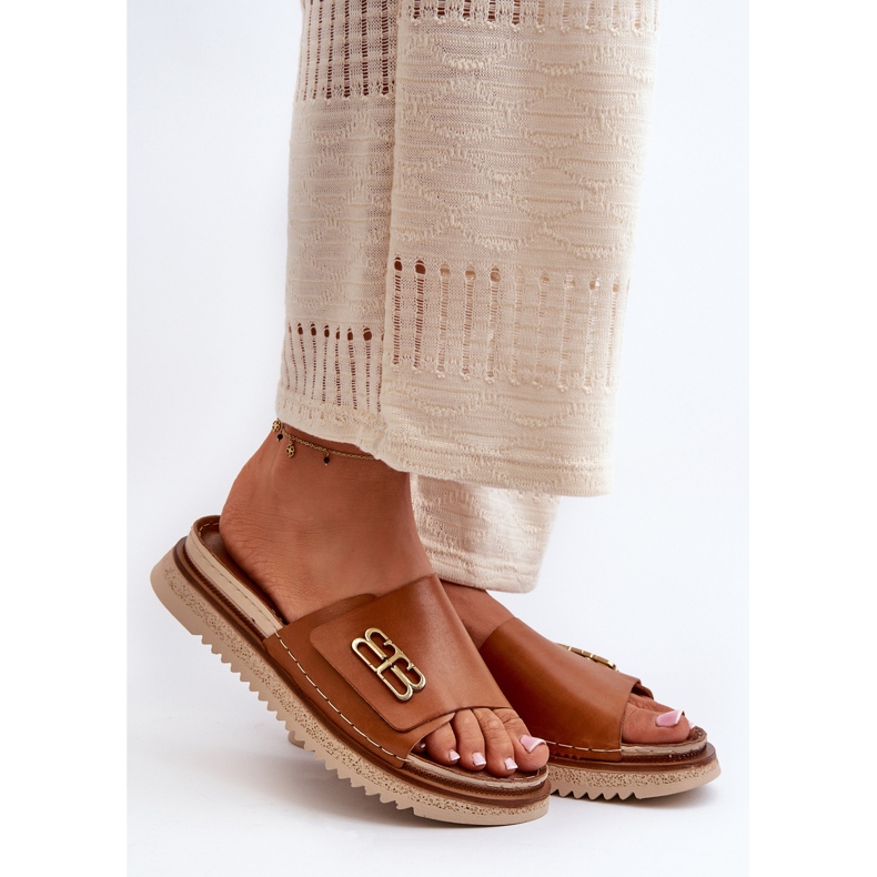 Zazoo 50101 läderflip-flops för kvinnor på plattformen, brun 1