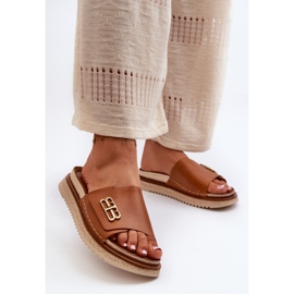 Zazoo 50101 läderflip-flops för kvinnor på plattformen, brun 2