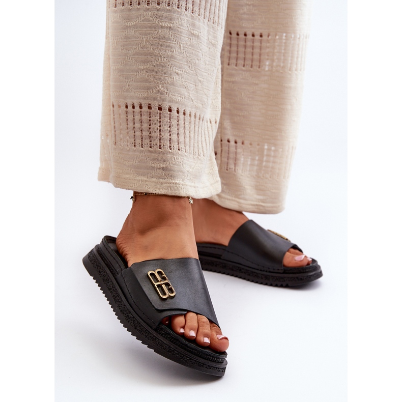 Zazoo 50101 läderflip-flops för kvinnor på plattform, svart 1