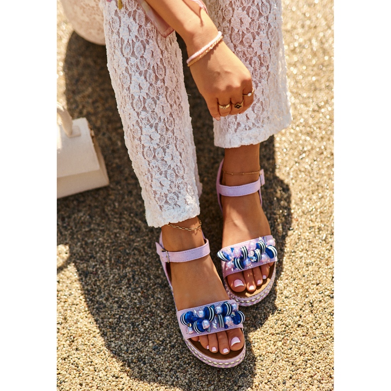 Damsandaler på kil och plattform med dekorationer S.Barski HY056 Lila violett 1