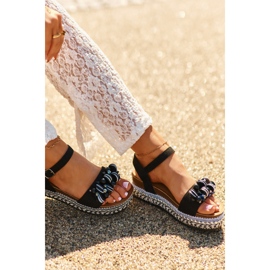 Damsandaler på en kil och plattform med dekorationer S.Barski HY056 Svart 1