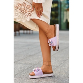 Damtofflor på plattformen med dekorationer S.Barski HY077 Lila violett 2