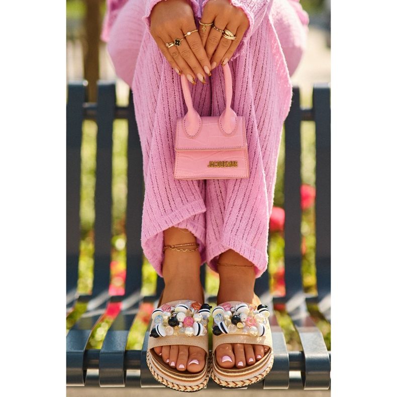 Damtofflor på plattformen med dekorationer S.Barski HY077 Beige 2