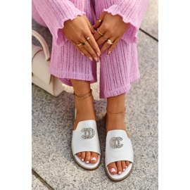 Eleganta glänsande flip-flops för kvinnor med dekoration S.Barski KV27-050 Silver silver- 1