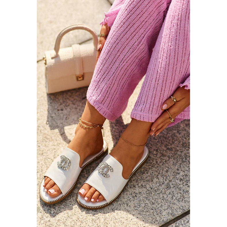 Eleganta glänsande flip-flops för kvinnor med dekoration S.Barski KV27-050 Silver 2
