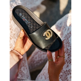 Eleganta, lätta damflip-flops med dekoration, naturläder S.Barski KV27-013, svart 2