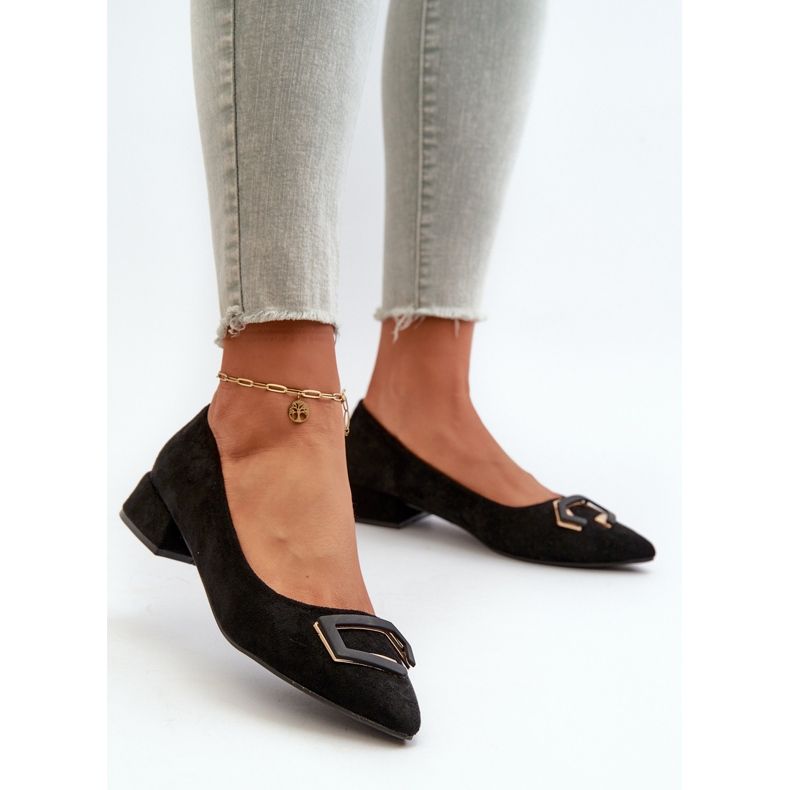 Lågklackade pumpar med dekoration Eco Mocka S.Barski KV27-034 Svart 2