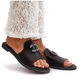 Elegant glänsande flip-flops för kvinnor med dekoration S.Barski KV27-050 Svart 12