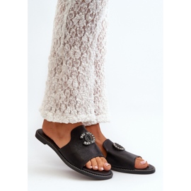 Elegant glänsande flip-flops för kvinnor med dekoration S.Barski KV27-050 Svart 4