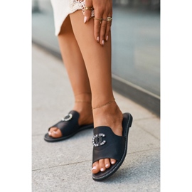 Elegant glänsande flip-flops för kvinnor med dekoration S.Barski KV27-050 Svart 1