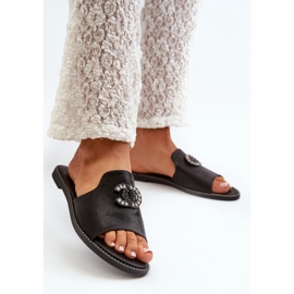 Elegant glänsande flip-flops för kvinnor med dekoration S.Barski KV27-050 Svart 5
