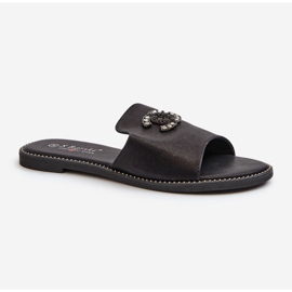Elegant glänsande flip-flops för kvinnor med dekoration S.Barski KV27-050 Svart 6