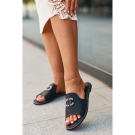Elegant glänsande flip-flops för kvinnor med dekoration S.Barski KV27-050 Svart 11