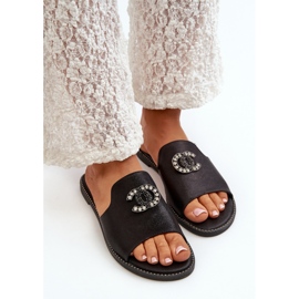 Elegant glänsande flip-flops för kvinnor med dekoration S.Barski KV27-050 Svart 8