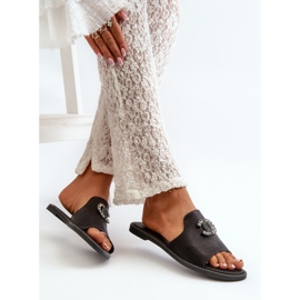 Elegant glänsande flip-flops för kvinnor med dekoration S.Barski KV27-050 Svart 9