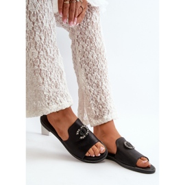 Elegant glänsande flip-flops för kvinnor med dekoration S.Barski KV27-050 Svart 10