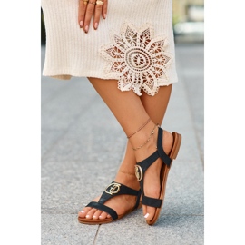 Platta sandaler för kvinnor med gulddekor S.Barski KV27-051 Svart 1