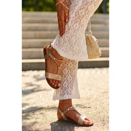 Platta sandaler för kvinnor med remmar S.Barski KV27-010 Guld gyllene 2