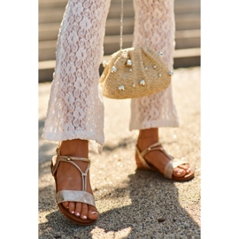 Platta sandaler för kvinnor med remmar S.Barski KV27-010 Guld gyllene 1