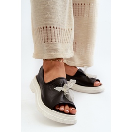 Zazoo 2939 Lädersandaler för kvinnor med rosett, svart 2