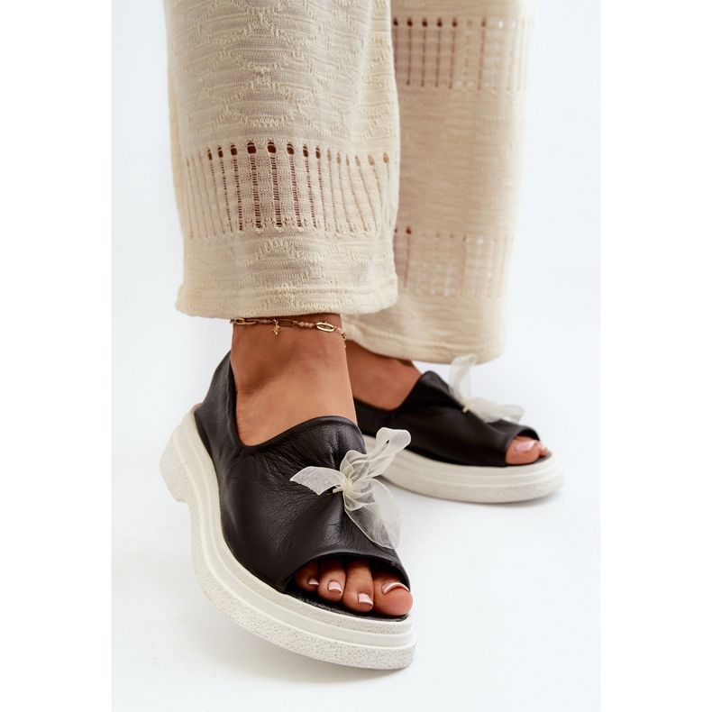 Zazoo 2939 Lädersandaler för kvinnor med rosett, svart 2