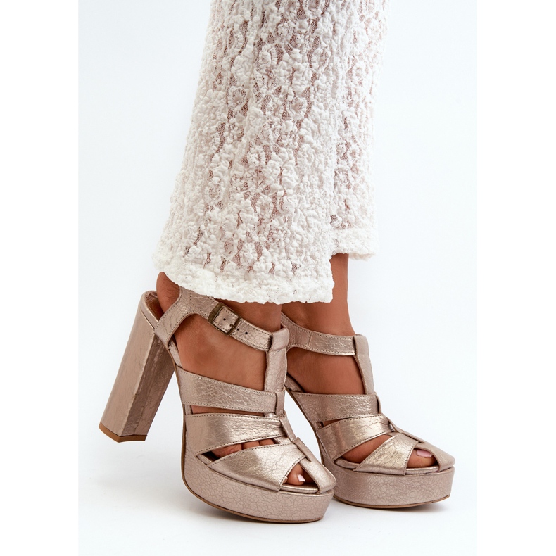 Damsandaler på högklackat Läder Maciejka 06050-25 Guld gyllene 1