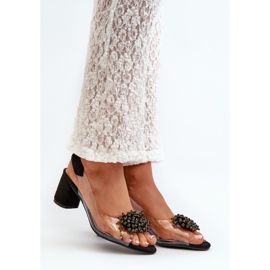 Högklackade damsandaler med en genomskinlig ovandel, svart Aleola 2