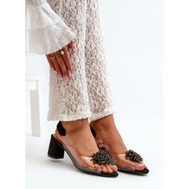 Högklackade damsandaler med en genomskinlig ovandel, svart Aleola 1