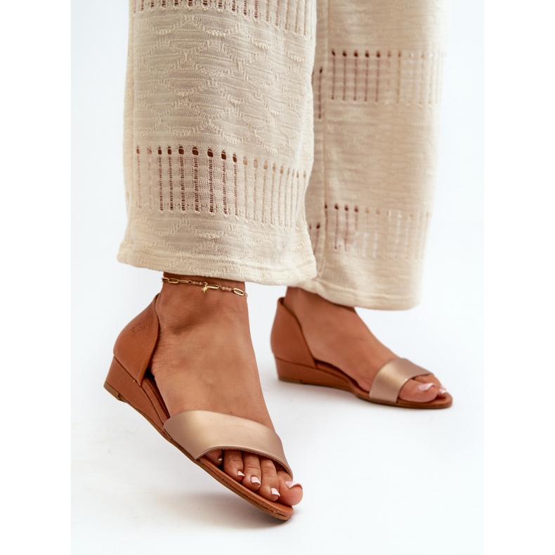 Lädersandaler Maciejka 1971-68 Brun och guld gyllene 2